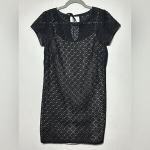 Ann Taylor Loft Black Eyelet Lace Overlay Dress Size 4